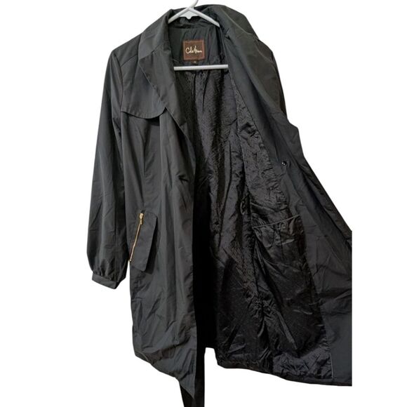 Cole Haan Black Lightweight Trench Coat w/ Tie Waist Women's M - Picture 4 of 10